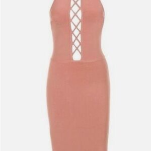 House of CB Taavi Rose Lace Up Bandage Dress